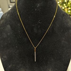 925 Sterling Silver Cubic Zirconia Pendant Long Bar Necklace - Gold